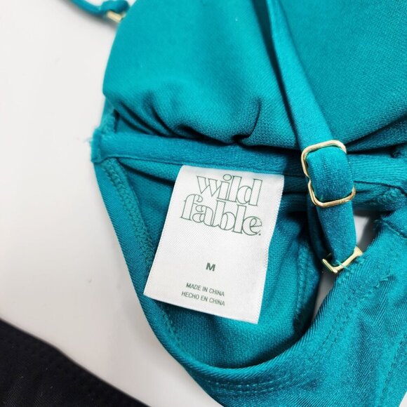 Teal Black Womens Wild Fable Bikini Set Gold Accent Size S Adjustable Straps - Picture 3 of 5